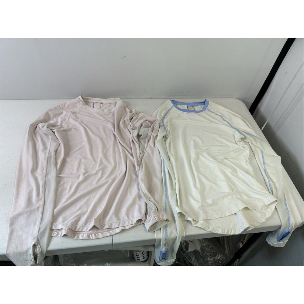 Lot of 2 Kastel Denmark Women's XS Ivory Pink Long Sleeve Athletic Nylon Crew